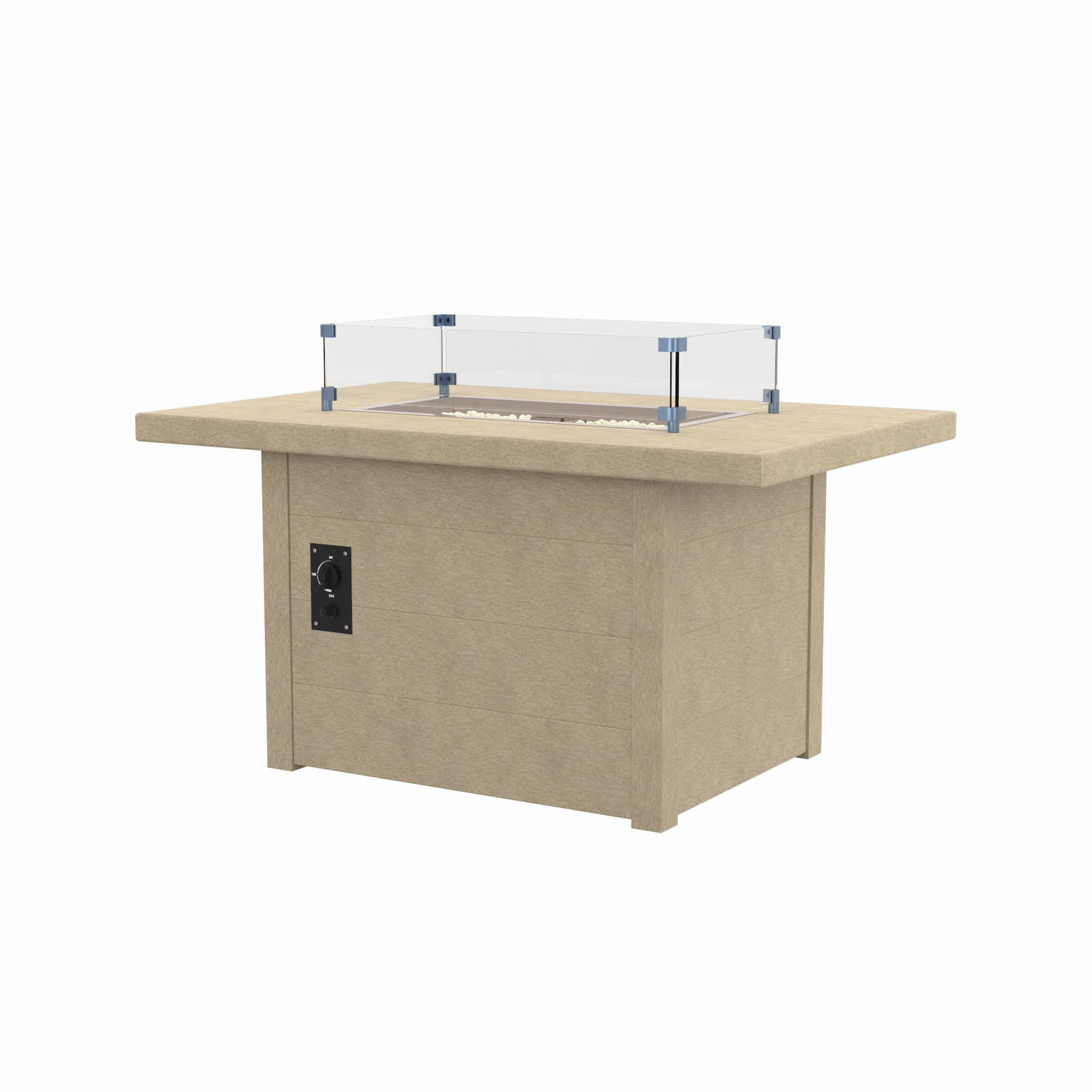 Gas Feuertisch beige 48" (122 cm), rechteckig mit Windschutz – wetterfest & langlebig
